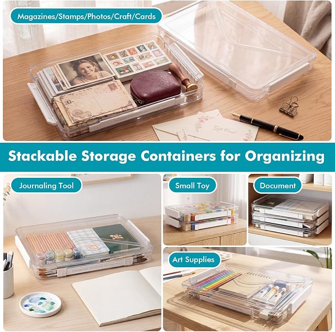 3 Pack Plastic Storage Bin with Lid, Portable Project Case with Handle | 14" x 9", Heavy Duty Clear Storage Box, Stackable File Document Protector Container, Sturdy Project Case for A4 Letter Paper - Image 5