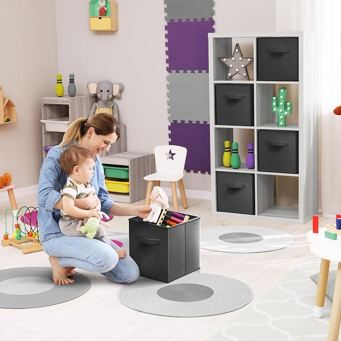 Sorbus Fabric Storage Cubes - 8 Foldable Storage Bins for Organizing Pantry, Cubbies, Toy Box - Clothes Storage & Closet Organizer - 11 Inch Collapsible Cube Baskets for Shelves with Handle - Image 4