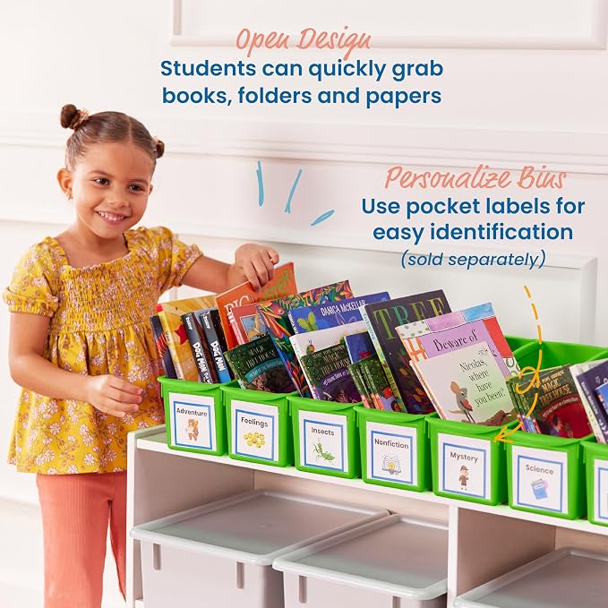 ECR4Kids Linking Plastic Storage Book Bin, Multipurpose Organization, Neon Green, 10-Piece | Durable plastic with built-in handles, interlocking, nestable, ideal for books, magazines, and files in a classroom or office - Image 5