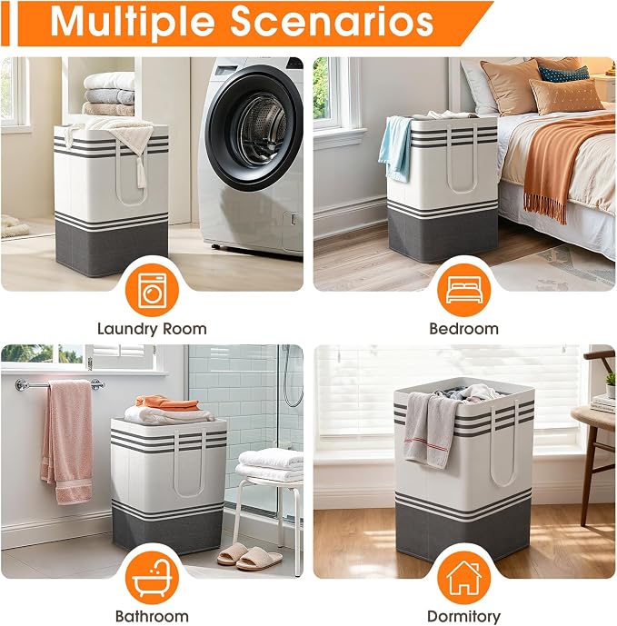 4 Pack Large Laundry Baskets, Laundry Hampers, Freestanding Waterproof Collapsible Clothes Bag with Extended & Reinforced Handles - Clothes Basket for Dorm, Bathroom, Home (75L) - Image 7