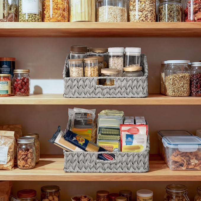 GRANNY SAYS Wicker Baskets for Organizing, Large Waterproof Wicker Basket | Wicker Storage Baskets for Pantry, Open Front Basket for Shelves, Kitchen Storage Baskets, Decorative Basket for Home Decor - Image 6