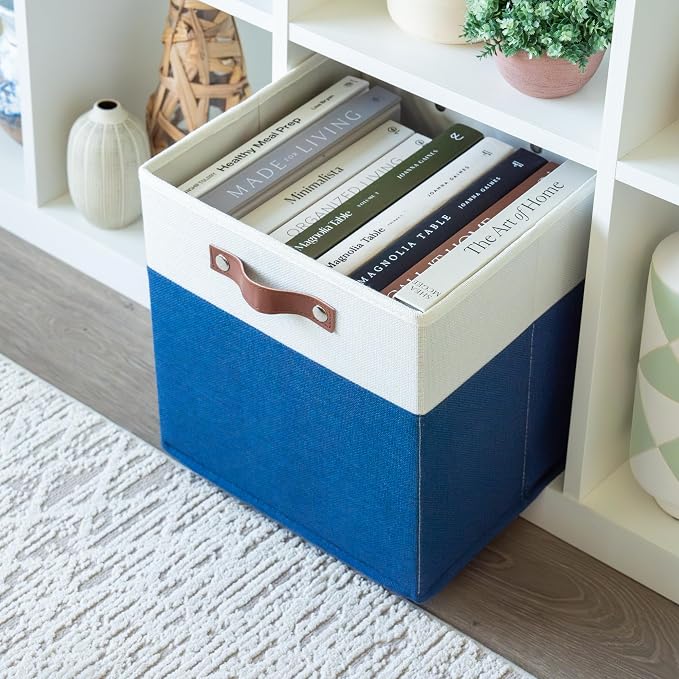 OrganiHaus 12x12 Cube Storage Bins, Set of 4 - Fabric Storage Cubes | Sturdy, holds its shape; odor-free; fits 12-inch cube shelves; vegan leather handles - Image 5