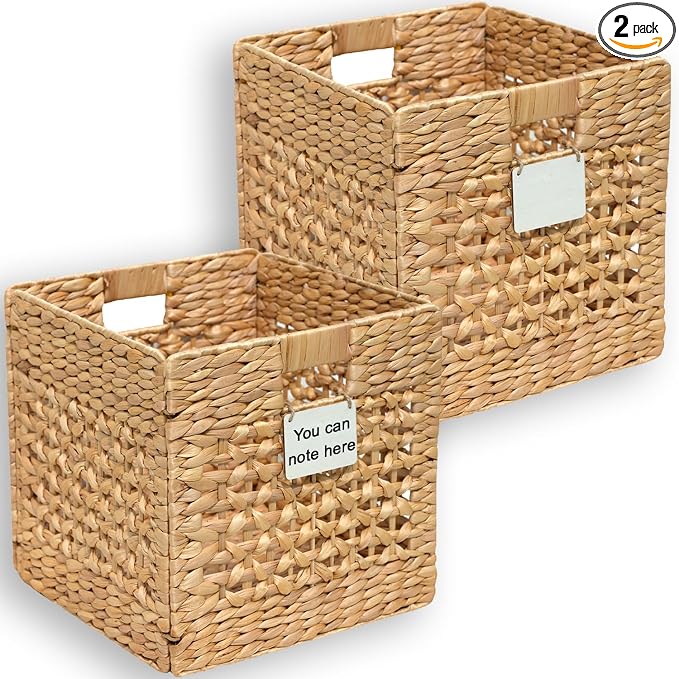 Water Hyacinth Storage Baskets For Shelves, 12x12 Cube Storage Organizer, Square Wicker Basket, Cube Organizer, Woven Basket, Canastas Para Organizar, Cestas Para Baskets For Shelveszar, 2 Pcs by TRUTHEQUEEN