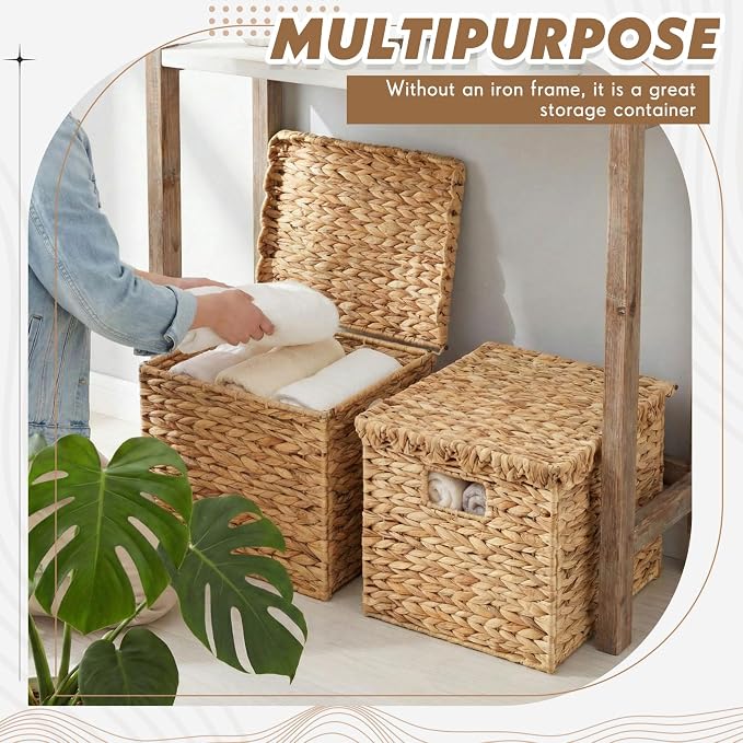 Jingmore Water Hyacinth File Storage Box with Scalloped Lid Collapsible Letter Size Hanging Filing Organizer Basket for Home Office, Woven Decorative Document Storage Box (Letter Size) - Image 7