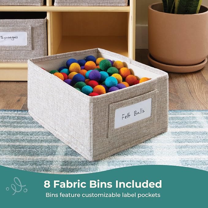 Guidecraft EdQ Cubby Toy Storage Organizer w/ 8 Fabric Bins 30"- Natural: Kids' Wood Bookshelf & Toy Organizer for Kids Playroom | Teacher School Supply Furniture for Classrooms and Home Organization - Image 4