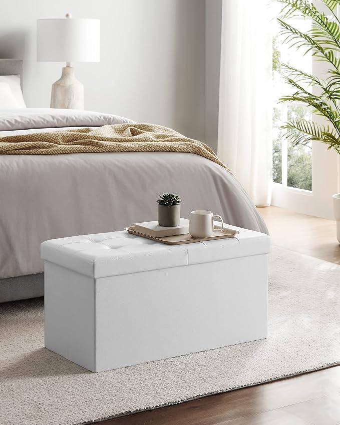 SONGMICS MAZIE Collection - 30 Inches Storage Ottoman Bench with Flipping Lid, Storage Chest Footstool, Load 660 lb, for Entryway, Living Room, Bedroom, Synthetic Leather, White ULSF45WT - Image 4