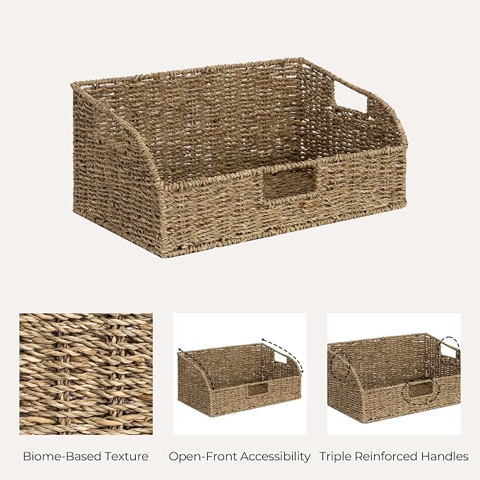 StorageWorks Pantry Baskets for Organizing, Seagrass Storage Baskets,2-Pack | Large Seagrass Baskets, Wicker Storage Baskets for Shelves,Pantry Organizers and Storage,Handwoven Wicker Baskets for Storage - Image 7