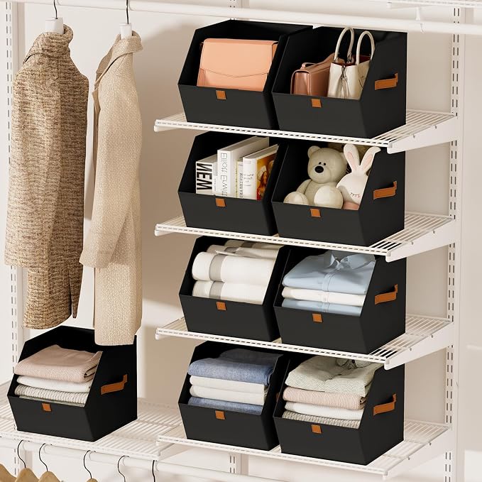 Fabric Closet Storage Cubes - 8 Pack Square Storage Bins with Dual Handles for Clothes, Towels, Toys, Cube Storage Organizers for Bedroom, Nursery, Shelves, Closet, Small Spaces, Black - Image 8