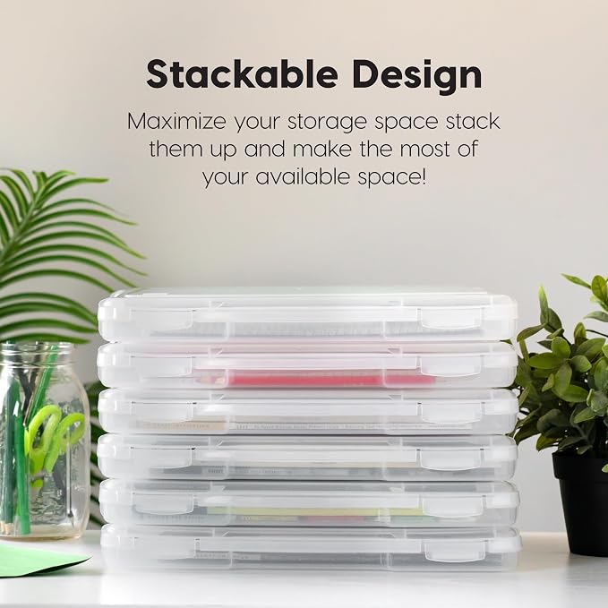 IRIS USA Board Game Storage |Made in USA| Slim Craft Case (4-Pack) - Clear | Fits 8.5" x 11" & A4 Paper, Organizers with Built-In Handle & Snap-Tight Lids, Containers for Puzzles, Art & Scrapbooking - Image 9