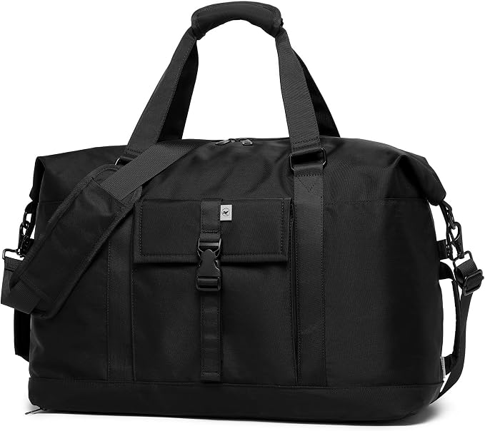 Duffel with Utility Pouch, 40L Weekender Overnight Bag with Shoe Compartment for Travel and Sports (Black) by SUNNYBIRD
