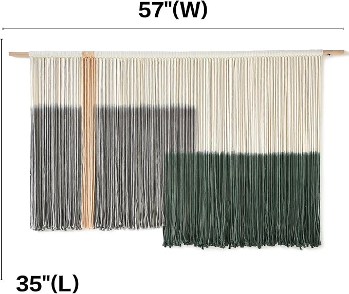 Macrame Wall Hanging Green Large Dip Dye Fiber Wall Art Bohemian Yarn Tapestry Wall Décor 57''W*35''L | Hand Dyed Yarn Wall hanging, Green Dip Dye Design, Boho farmhouse style, for Living Room Bedroom office entryway, home decor - Image 5