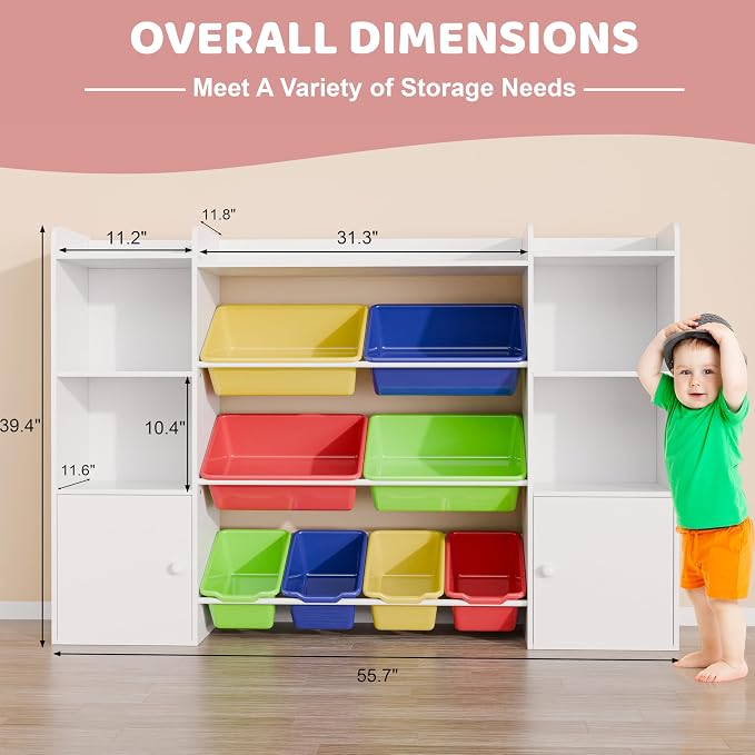 Xilingol Kids Toy Storage Organizer W/8 Removable Toy Bins, 4-Tier Toy Organizers W/6 Storage Cubbies, Kid Bookshelf and Toy Storage for Playroom, Bedroom, Kids Room, Classroom - Image 2