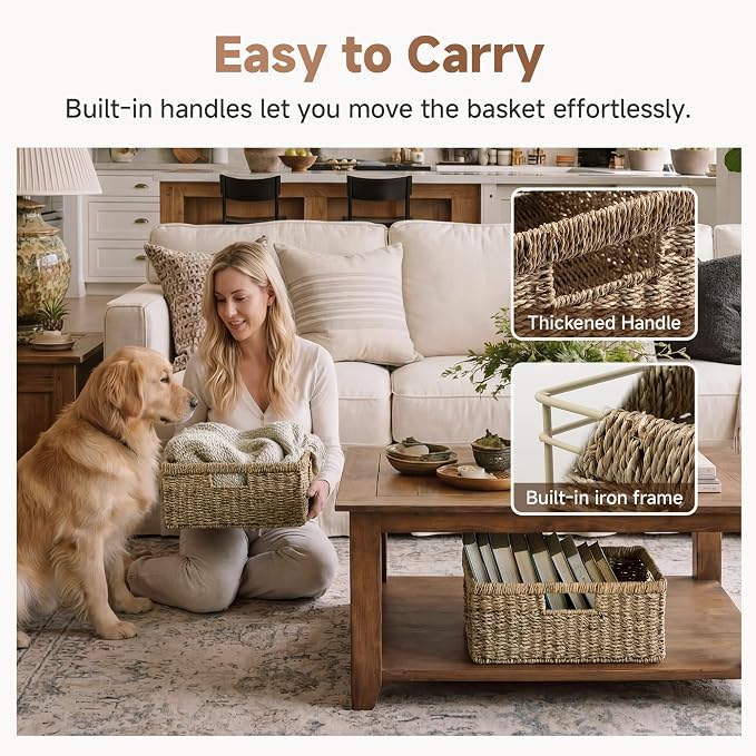 StorageWorks Wicker Storage Baskets for Shelves, Seagrass Basket, 1-Pack | Large Wicker Baskets for Organizing, Seagrass Storage Baskets, Seagrass Baskets for Storage, Woven Basket for Storage - Image 4