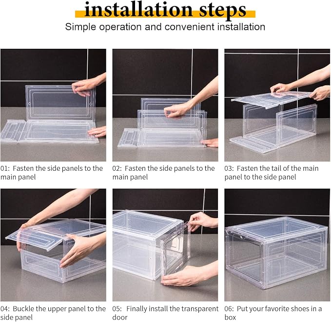 Attelite Shoe Storage Boxes Stackable Clear Shoe Organizer Cabinet,6 Pack | Shoe Box for Entryway Closet,Thicken Sturdy Durable Plastic,Fit up to Men's Size 12,Tool-free Assembly,Magnetic Door - Image 5