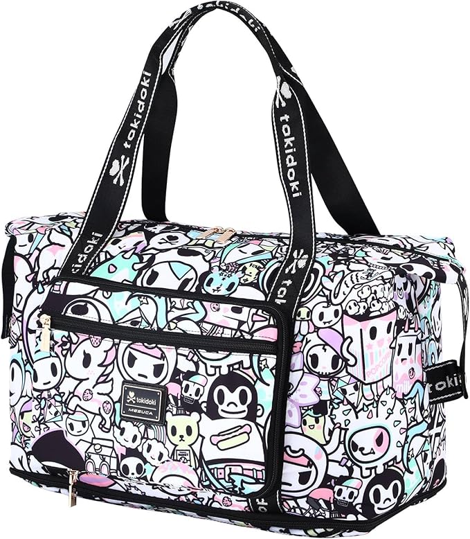 Tokidoki Unicorno Foldable Duffle Bag for Travel, 40L Expandable Weekender Bags with Trolley Sleeve Overnight Bags for Travelling (White) by Tokidoki