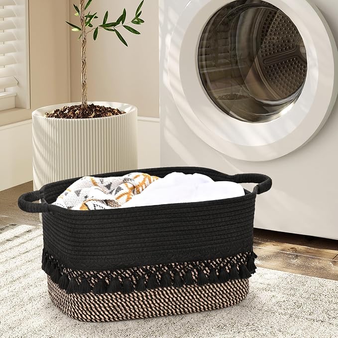 3 Pack Storage Basket for Shelves, Boho Cotton Rope Storage Bins with Heavy Tassel, Shelf Baskets Large Woven Baskets for Organizing, Cube Organizer Bins, Baby Laundry Basket for Clothes, Toys, Pets - Image 8