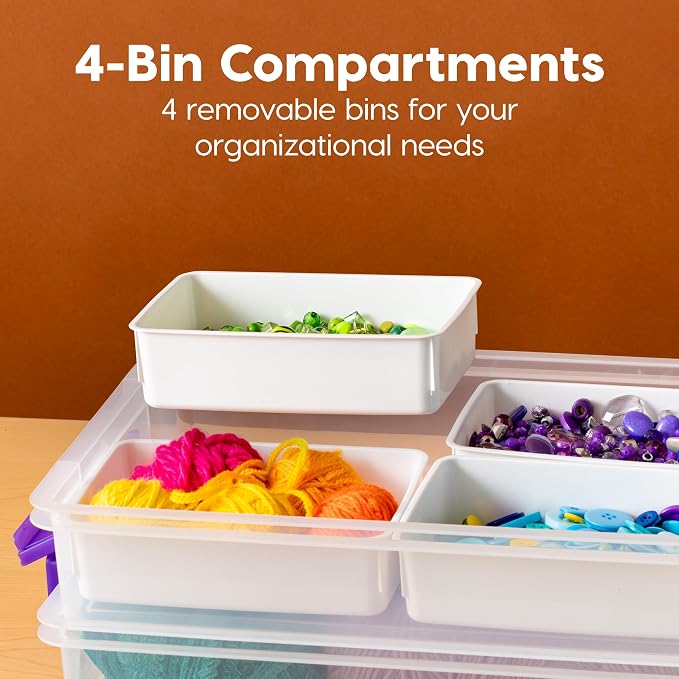 IRIS USA Storage Bins with Lids |Made in USA| 9 Qt - (1-Pack) - Clear | Built-In Handle Tote / 4 Removable Organization Trays / Plastic Containers for Crafts & Art Supplies / Interlocking Latches - Image 4