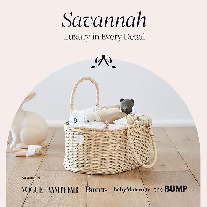 BEBE BASK Premium Baby Diaper Caddy Organizer Basket with Cotton Divider | Handmade & Award-Winning, Rattan Diaper Basket, Newborn Essentials, Nursery Basket, Removable Divider, Baby Shower (SAVANNAH) - Image 2