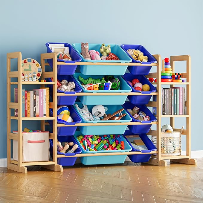 SpaceAid Toy Storage Organizer with 6 Shelves and 12 Bins, Toy Organizers Storage Bookshelf, Kids Bin Shelf Toys Box Bookcase for Bedroom Playroom Organization Room Decor, Blue and Navy Blue by SpaceAid