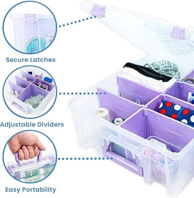 ArtBin Super Satchel Double Deep, 8-Compartment Craft Box, Purple | 8 Removable Compartments, 15.25 x 14 x 6.25 Inches, Secure Latches, Stackable, Durable Polypropylene - Image 8