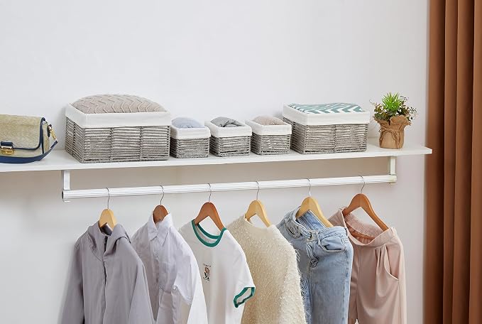 Wicker Storage Basket, Hand-Woven Paper Rope Wicker Baskets, Rectangular Small Wicke Baskets for Organizing, Cube Storage Bins for Closet/Clothes/Dresser, Grey, 5-Pack - Image 7