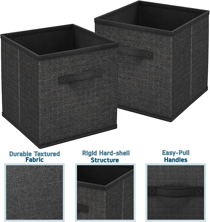 Nestl Foldable Fabric Storage Bins - 6 Cube Organizer with Handles, Black, 11-Inch for Bedroom, Playroom and More - Image 4