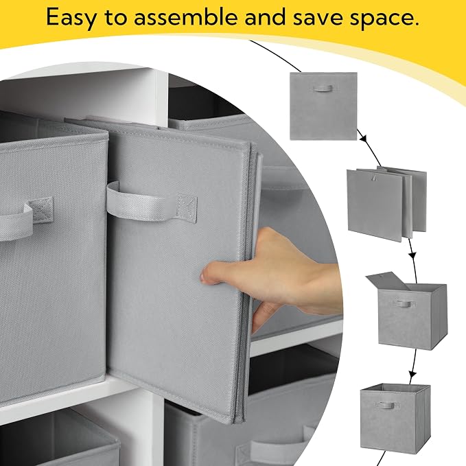 Cupic Cupid 10-Pack 11x11 Cube Storage Bins, Collapsible Storage Cubes, Gray - Image 4
