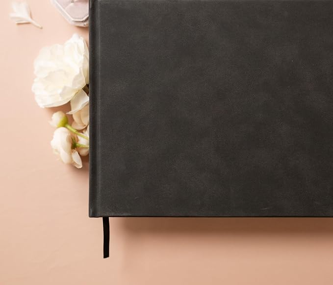 Personalized Guestbook in Charcoal - 11.5 x 8.5 Custom Hardcover Book for Wedding Reception Guests to Sign, Photobooth Album w/ Blank 140gsm Pages, Includes Ribbon Bookmark, Customized Names & Date - Image 4