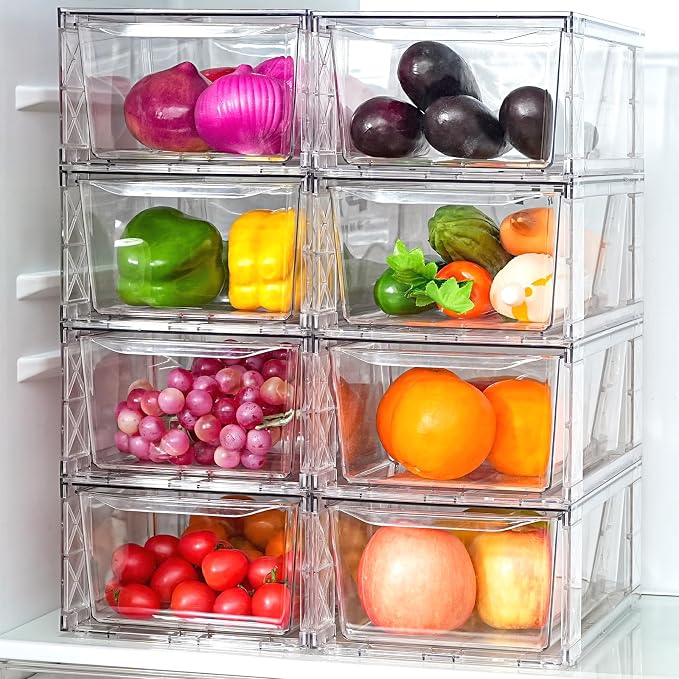 Clemate 8Pack Stackable Kitchen Storage Organizer,Pantry Organizers and Storage, Foods Organizer Bins, Fits Kitchen, Pantry, Cabinet, Closet, All Purpose Portable Household Containers by Clemate