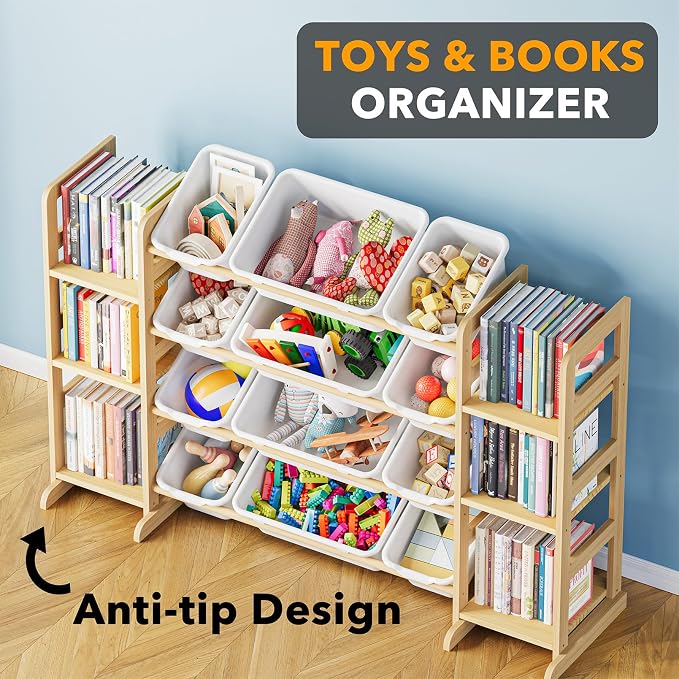 SpaceAid Toy Storage Organizer with 6 Shelves and 12 Bins, Bookshelf/Bookcase, Kids Bin Shelf, Toys Box for Playroom Organization for Bedroom & Room Decor, White, 52.3" W - Image 4