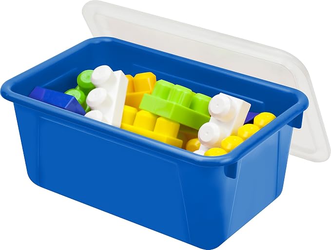 Storex Small Cubby Bins – Plastic Storage Containers for Classroom with Non-Snap Lid, 12.2 x 7.8 x 5.1 inches, Assorted Colors, (62406U05C) (Pack of 5) - Image 7