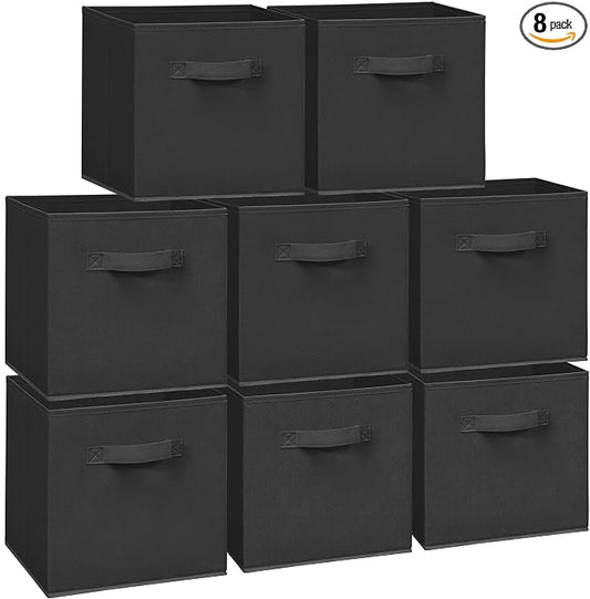 11x11 Storage Bins, Set of 8 Storage Cubes, Collapsible Cube Storage Box, Fabric Closet Organizers with Handles for Home, Office, Closet Shelf Cabinet, Bookcase, Black by Unknown