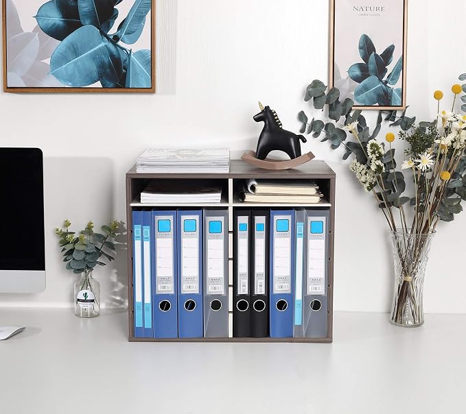TQVAI Wood Literature Organizer, 12 Slots Hold 6000 Sheets A4 Papers, Wooden Desk Paper File Storage Organizer with Adjustable Shelves, Mailbox Cubbies for Office Home Classroom, Retro Grey/White - Image 5
