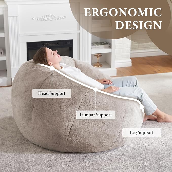 Hobestluk Large Bean Bag Chair for Adults to Relax, Donut-Shaped (Brown) | Special Donut Design, Memory Foam Filling, Comfortable Stuffed Sofa, Relaxing, Reading or Playing, Soft Plush Faux Fur Fabric - Image 5