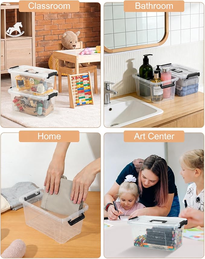 EOENVIVS Plastic Storage Bins with Lids 6 Pack Storage Organizer, 7 Quart Stackable Storage Boxes with Buckle Lids and Handle easy for Home Office Pantry Organization, Clear - Image 5