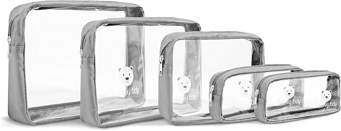 5 Piece Diaper Bag Organizer Pouch Set, Clear with Zippers and Nestable - Image 3