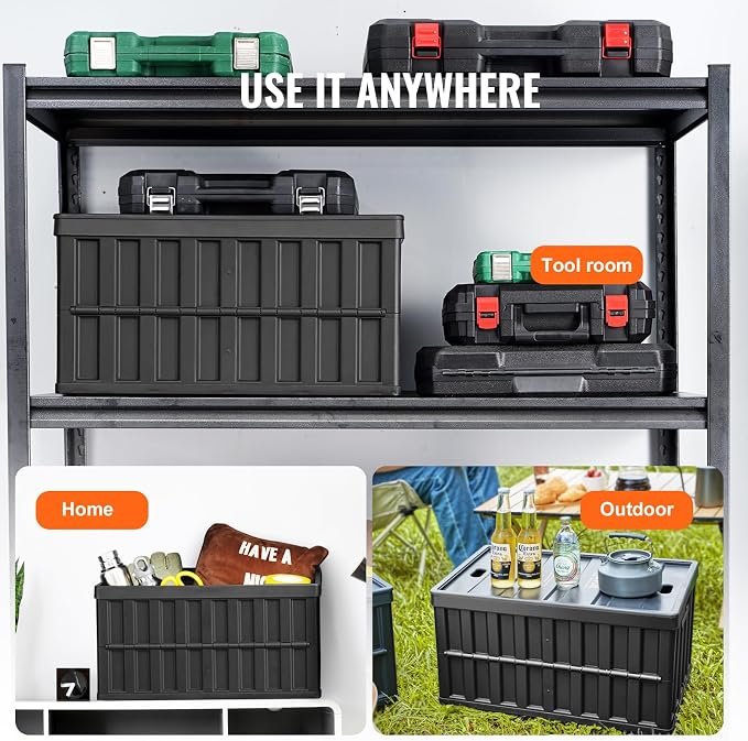 VEVOR 65L Collapsible Storage Bins with Lids 3 Packs, Stackable Utility Crates with Handles, Large Folding Containers for Organizing Tools, Books, Food, Drinks, Camping&Transport | For Organizing Tools, Books, Food, Drinks, Camping&Transport, Large Hea... - Image 6