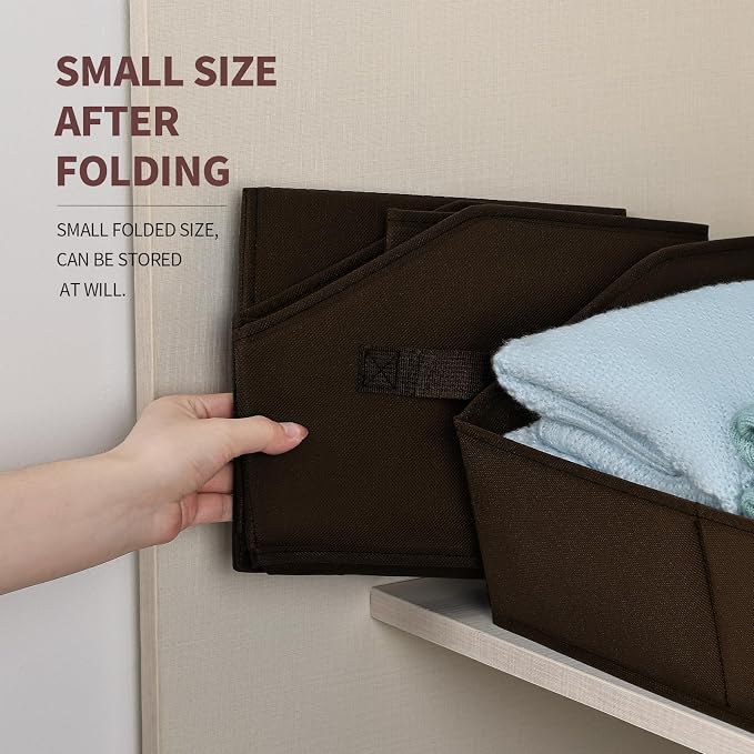 Trapezoid Closet Storage Bins - Large Fabric Baskets for Organizing, Storage Baskets for Shelves, Cube Organizer Bins for Home, Closet, Dorm, 6 Pack, Brown - Image 5