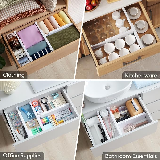 Lifewit 4" High Upgrade Drawer Divider, Adjustable Drawer Organizer Clothes | 4 Pack 11"-17" Expandable White Plastic Drawer Separator for Dresser, Kitchen, Closet, Nursery, Office Organization & Storage - Image 8