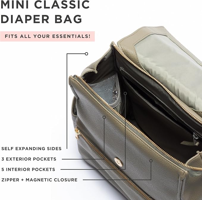 Freshly Picked Mini Diaper Bag II Backpack – Premium Vegan Leather Small Baby Bag without Changing Pad, Compact, Lightweight & Stylish for Moms On-the-Go, Sage - Image 5