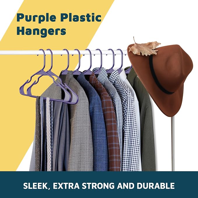 Plastic Clothes Hangers – Heavy Duty Hanger Set, for Organizing Clothes, Dresses, and Coats, Holds Up to 5 lbs, Space-Saving Hangers with Non-Slip Shoulder Grooves, Pack of 180, Purple - Image 9