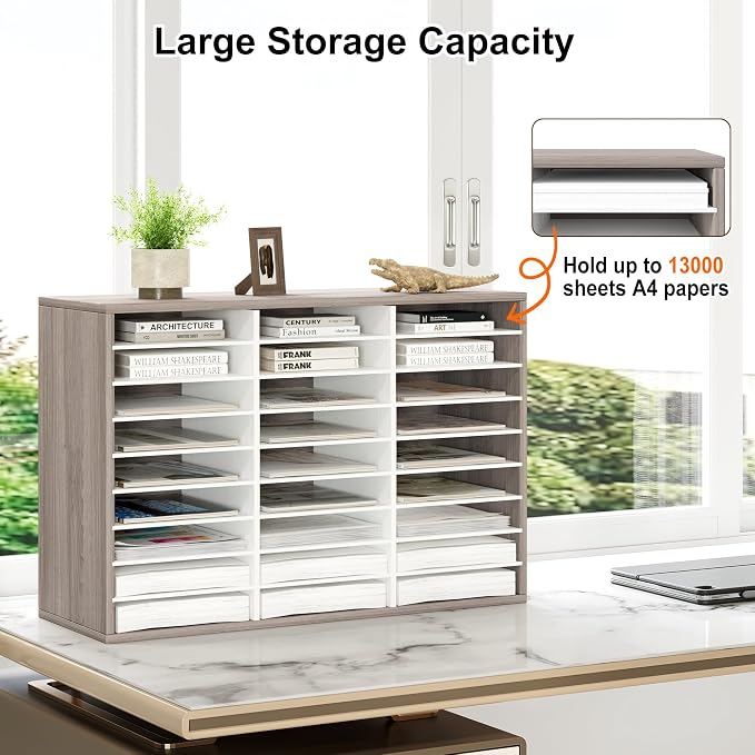 Alpeir Classroom Mailbox 27 Slots with Removable Shelves, Retro Grey/White | Hold 13500 Sheets Paper, Heavy Duty, Easily Assemble, Teacher Student Organization, For Classroom, Office Home Countertop - Image 4