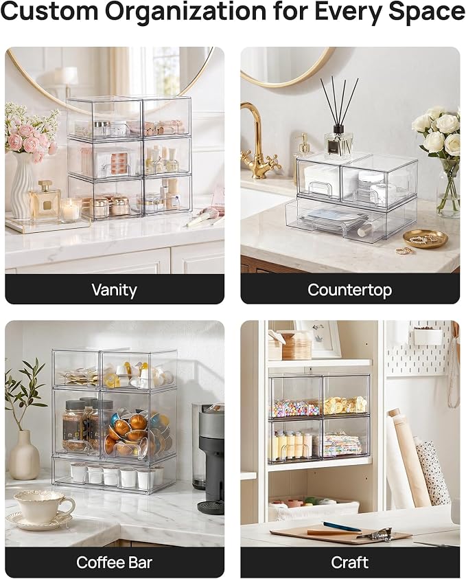 Vtopmart Clear Stackable Storage Drawers Set of 7, Plastic Organizer Bins | Multi-purpose Boxes for Baby Bottle Storage, Ideal for Kichen, Vanity, Bathroom, Undersink, Cabinet, Pantry Organization - Image 7
