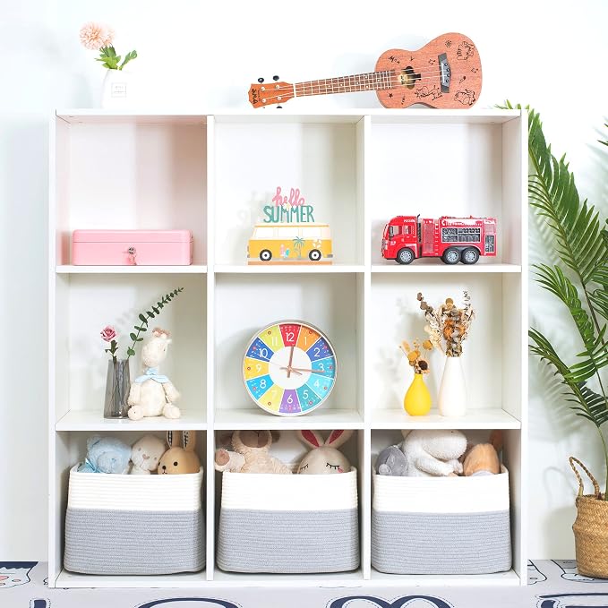 3-Pack Storage Baskets for Shelves, Playroom and Classroom, Book Basket, Decorative Storage Cube Bins, Woven Closet Organizers, Pantry and Shoe Organizer, Grey - Image 4