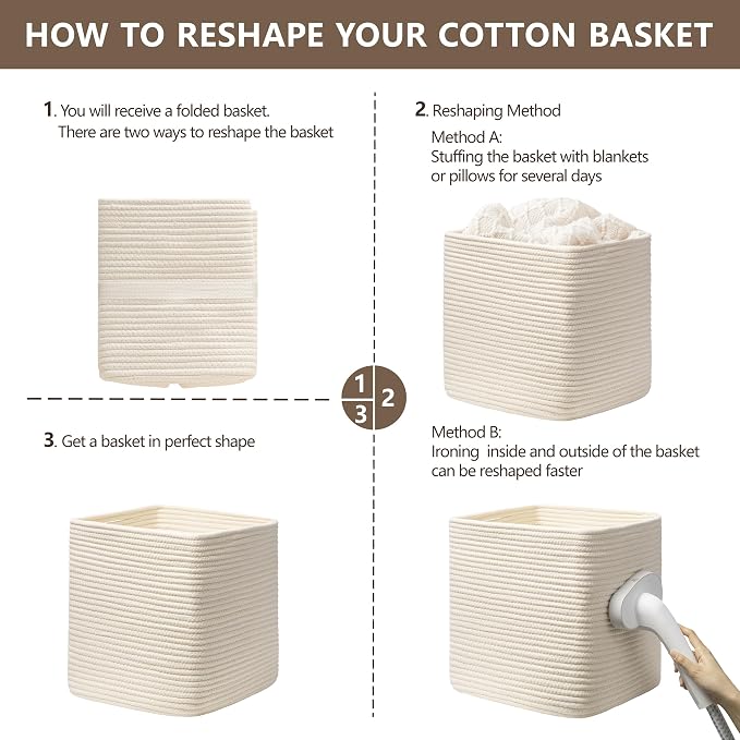 joybest 11inch Cube Storage Bins, Cotton Rope Woven Organizer Basket | Set of 4 Cube Bin Square Shelves Organizer Closet Storage, Nursery, Toy Organization, Beige - Image 7