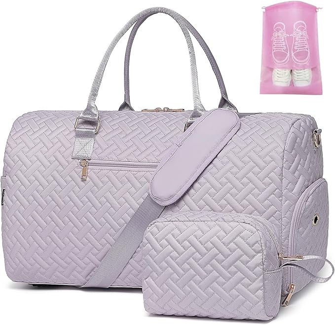 Duffle Bag for Travel, Weekender Bag with Shoe Compartment, Carry On Overnight Bag for Women with Toiletry Bag, Gym Bag with Wet Pocket, Hospital Bags for Labor and Delivery Beige by BAVERGE