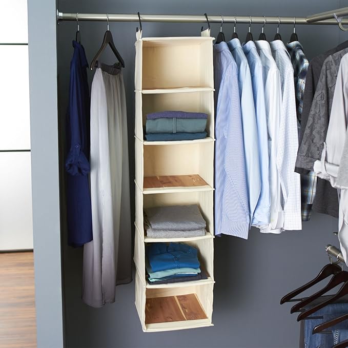 Household Essentials Cedarline 6‑Shelf Hanging Closet Organizer in Heavy‑Duty Cotton Canvas, Cream - Image 2