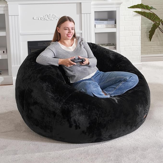 Hobestluk Large Bean Bag Chairs for Adults Donut-Shaped Giant Sofa Lounge | Black, Oversized Bean Bag Chair with Faux Fur Cover Foam Filling Cozy Lounger for Bedroom Living Room Reading - Image 4