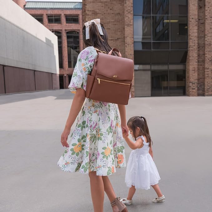 Freshly Picked Mini Diaper Bag II Backpack – Premium Vegan Leather Small Baby Bag without Changing Pad, Compact, Lightweight & Stylish for Moms On-the-Go, Cognac - Image 4