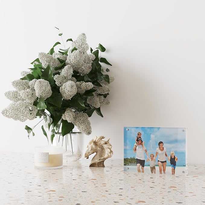 ATZYmolin 5 Pack 4x6 Acrylic Picture Frame, Magnetic Double Sided | 20mm Thick Frameless Clear Transparent Photo Frame, Self Standing for Desktop Tabletop, with Microfiber Cloth - Image 6